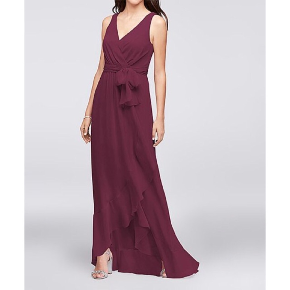 David's bridal faux wrap chiffon dress burgundy